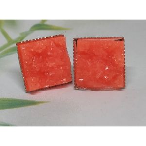 Peach Sugar Cube Druzy Stud Earrings